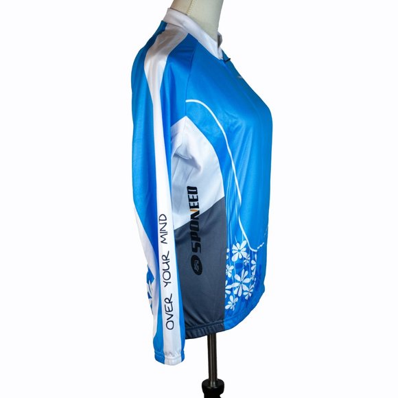 Sponeed Women's Cycling Long Sleeve Jersey Blue White Three Pockets Back Size M - Picture 4 of 14